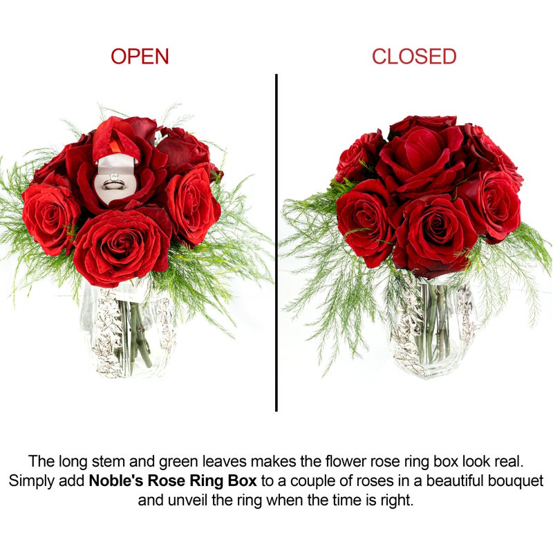 Noble Pack Noble Rose Ring Box - Flower Heart Engagement Ring Box for Proposal Ring, Ceremony, Wedding or Special Occasions (Red) - Image 3